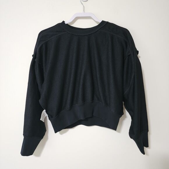 Nike Womens Cropped Oversized Crew-Neck Sweatshirt Black Laced DA0447-010 Size M - Picture 4 of 8